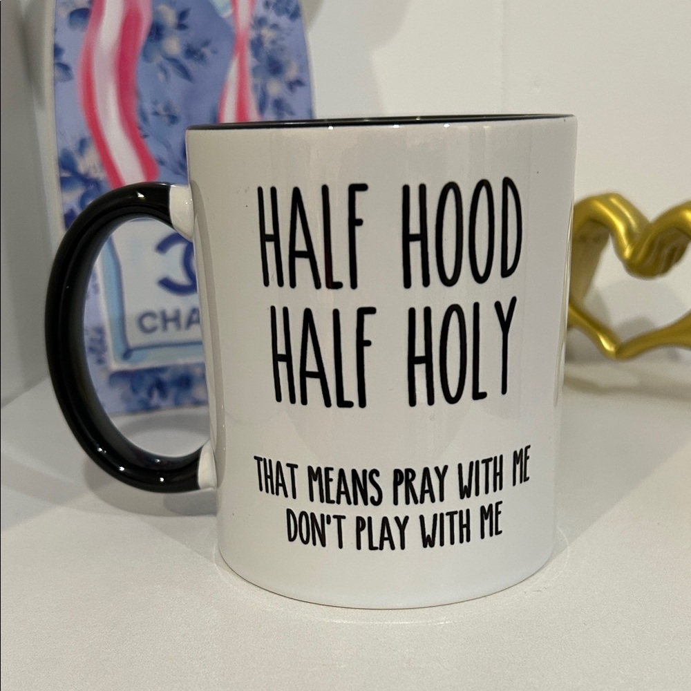 Half Hood Half Holy Ceramic Mug - Black & White